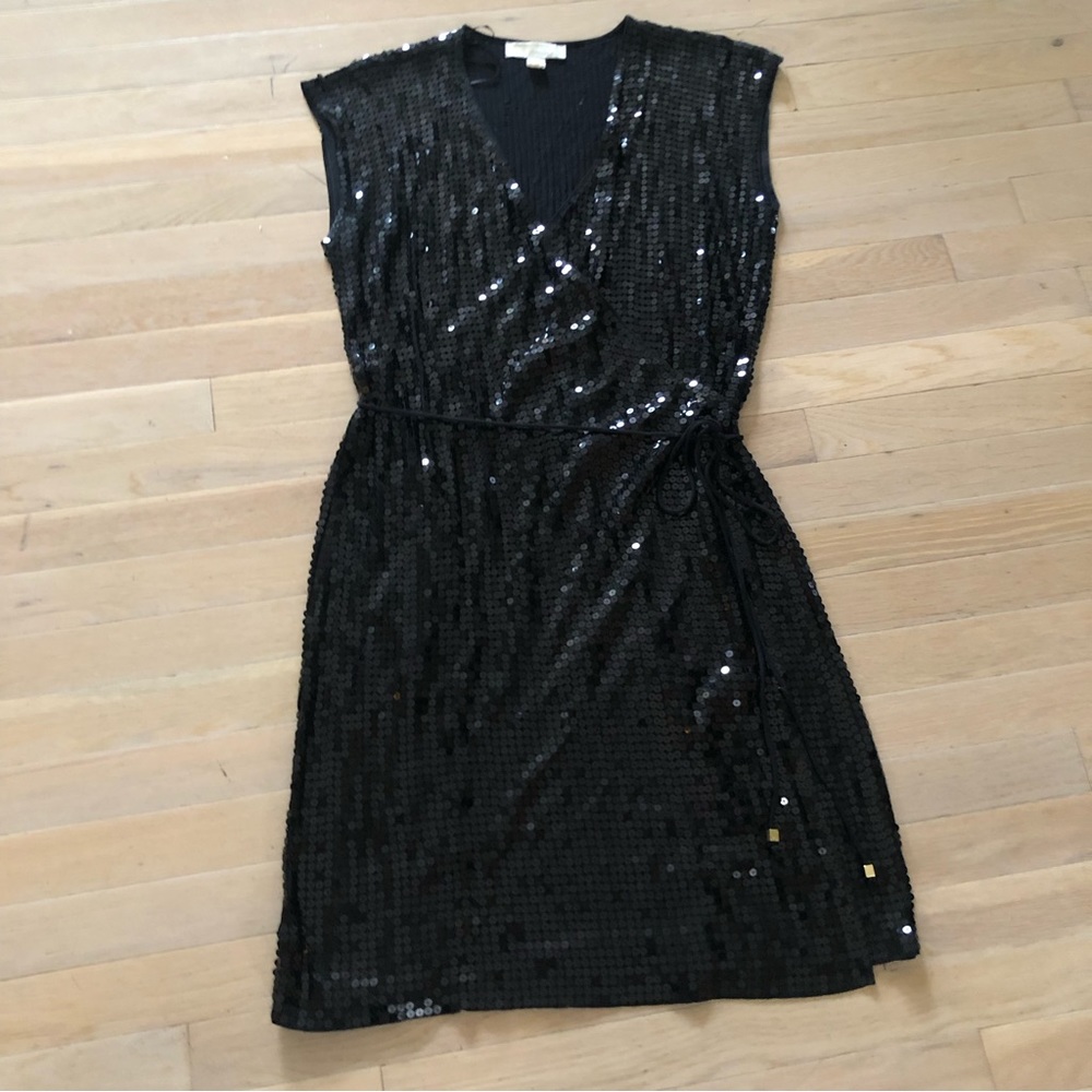 Michael Kors Black Sequin Wrap Around Dress Lightweight Woman's Size XL - Picture 8 of 13